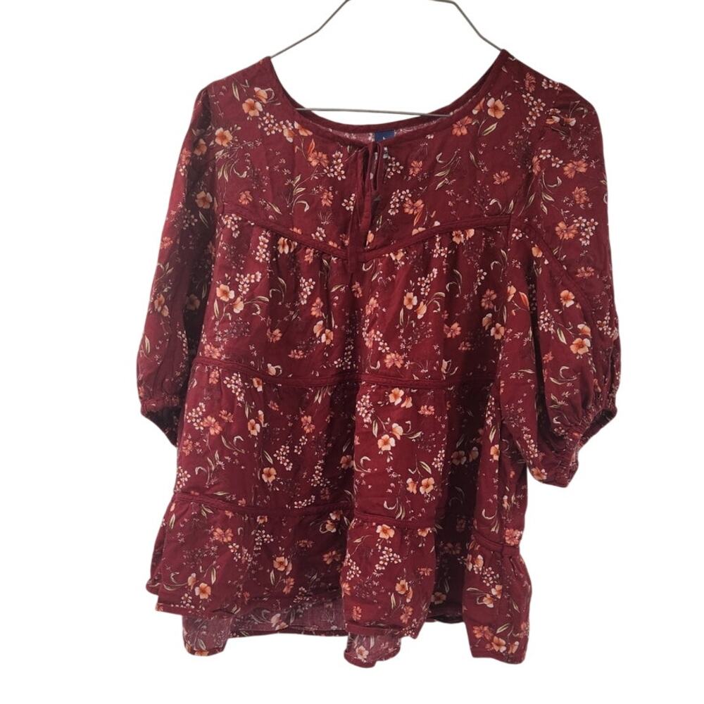 OLD NAVY Burgundy Floral Print Top Womens Size Large L